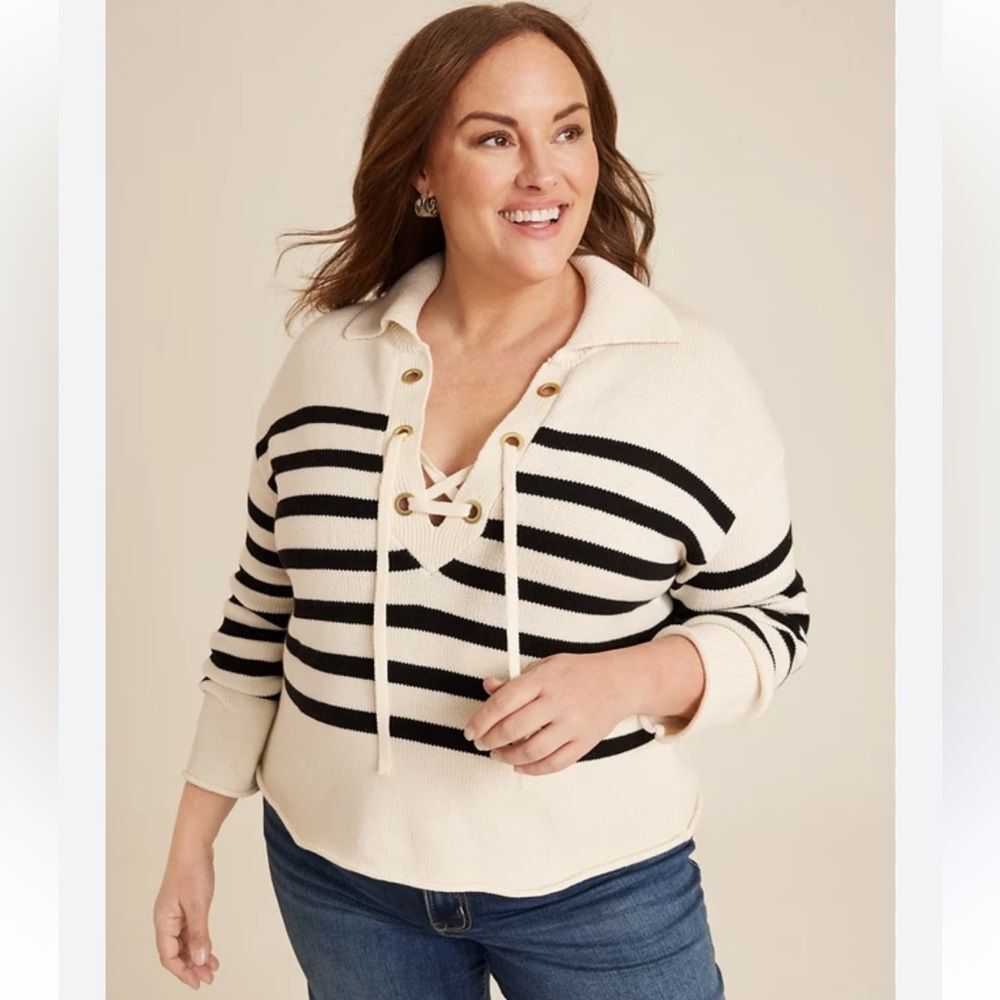 Maurice’s Stripe Lace Up Collared Sweater size 1x